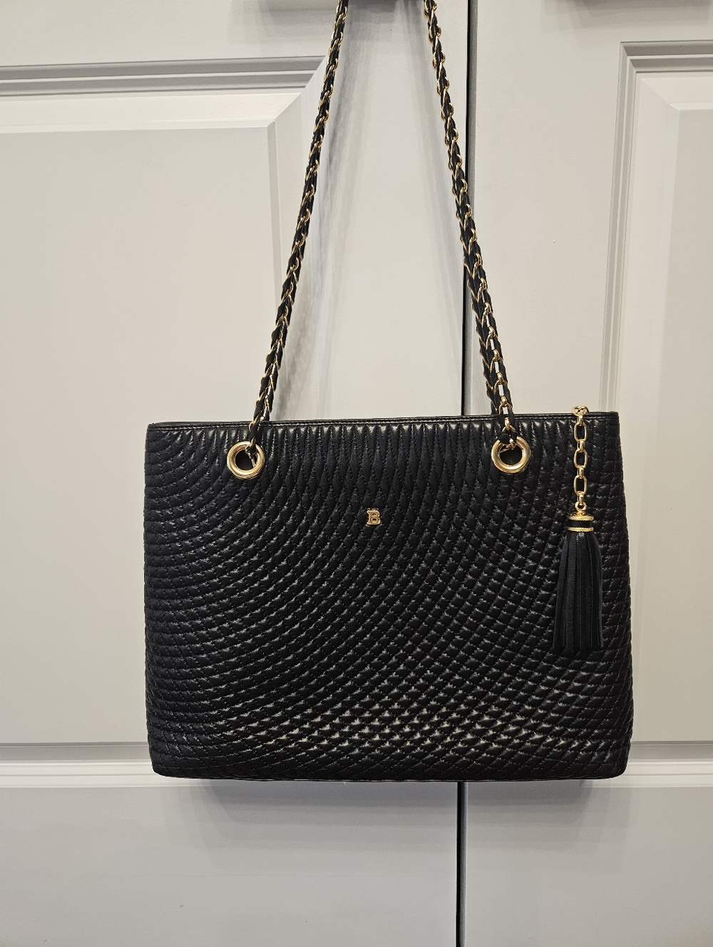Bally Vintage Quilted Leather Woven Chain Handle Tote with Zipper Tassel & Feet